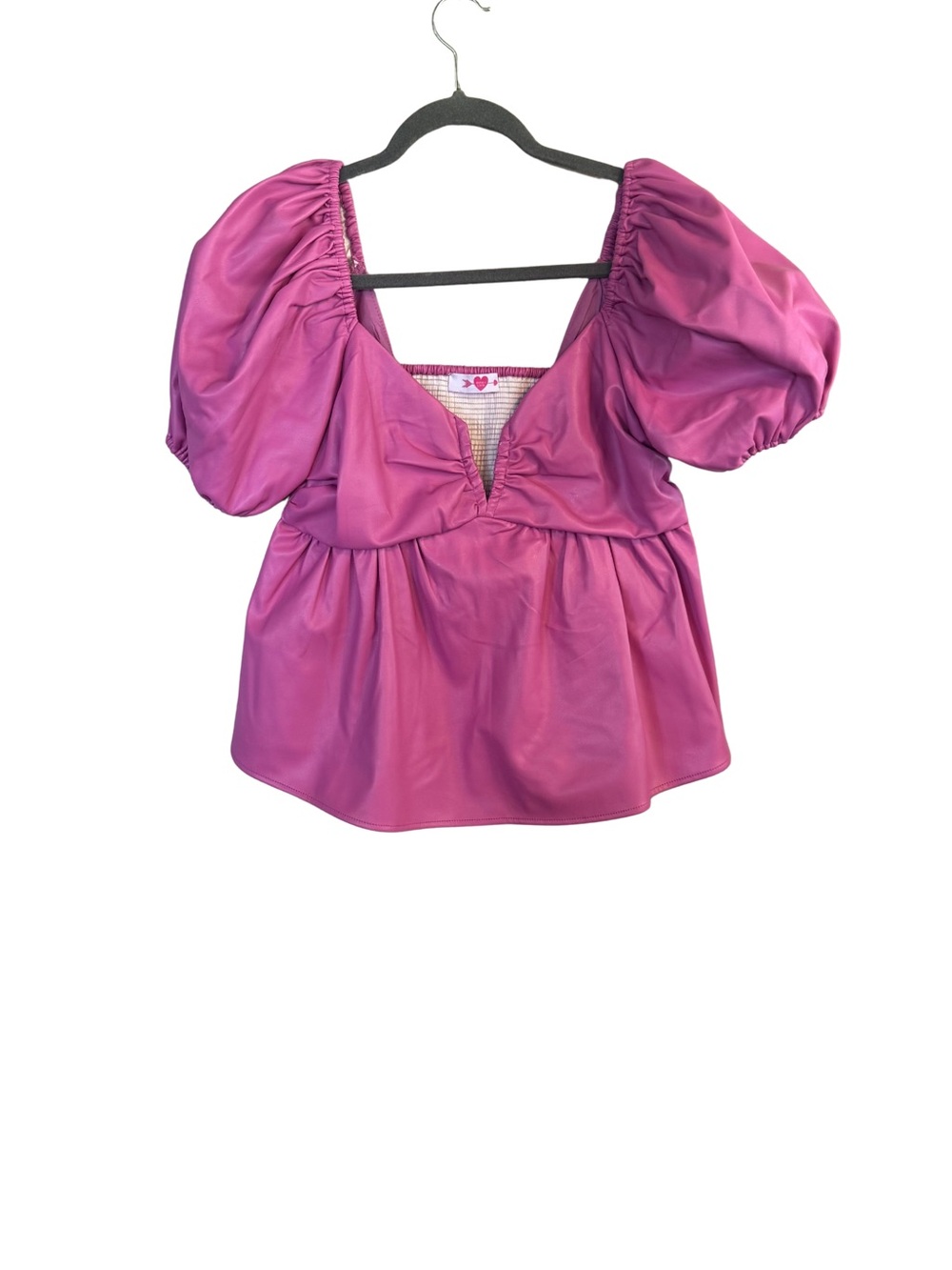 Pink Puff-Sleeve Peplum Top